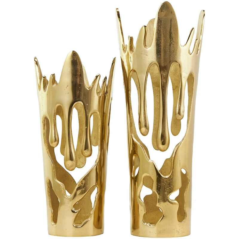 Gold Aluminum Drip Vase with Melting Designed Body Set