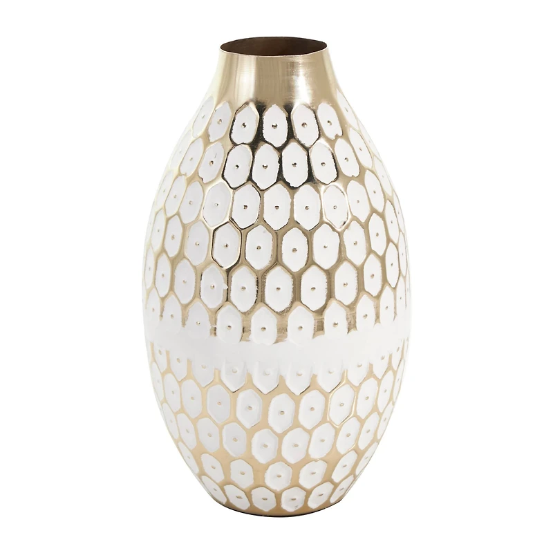 10" Gold Metal Geometric Geometric Dot Vase with White Accents