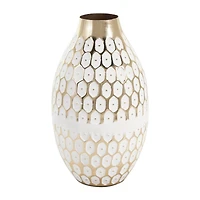10" Gold Metal Geometric Geometric Dot Vase with White Accents