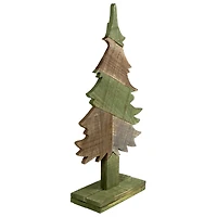 20.5" x 11" Textured Green and Brown Wooden Christmas Tree Tabletop Decoration