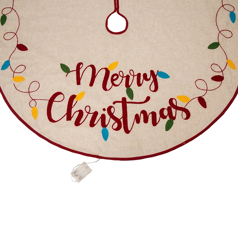 Glitzhome® LED Embroidered Linen Christmas Stocking & Tree Skirt Set