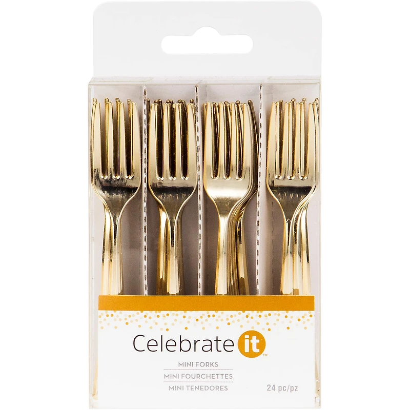 12 Packs: 24 ct. (288 total) Gold Mini Forks by Celebrate It™