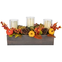 27" Pumpkin, Berry & Pinecone Fall Harvest Triple Pillar Candle Holder
