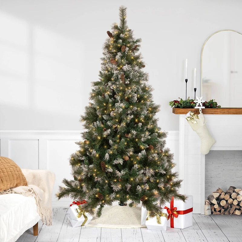 7.5ft. Pre-Lit Flocked Valley Pine Artificial Christmas Tree, Clear Lights
