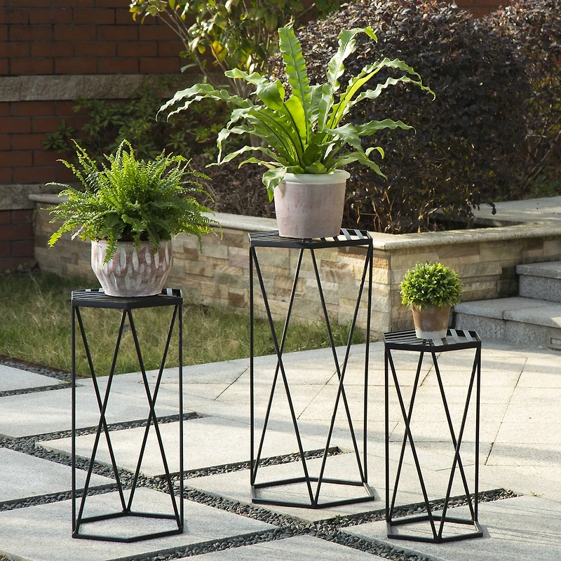 Glitzhome® Modern Hexagon Black Metal Planter Set