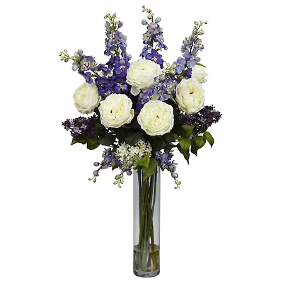 3ft. Rose, Delphinium & Lilac Arrangement in Glass Vase