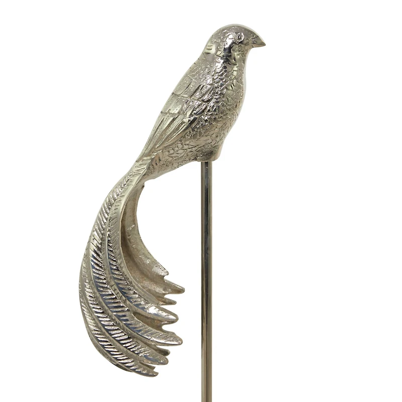 Silver Aluminum Eclectic Birds Sculpture, Set of 2" 32", 27"