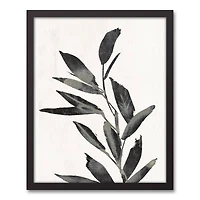 Distressed Green Leaves Black Framed Canvas