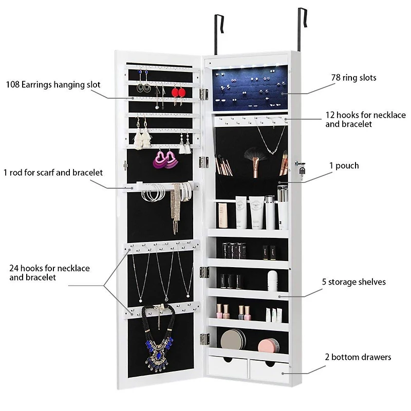 Classic White Full Door Jewelry Armoire