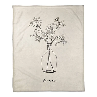 Flower Line Drawing 50" x 60" Coral Fleece Blanket