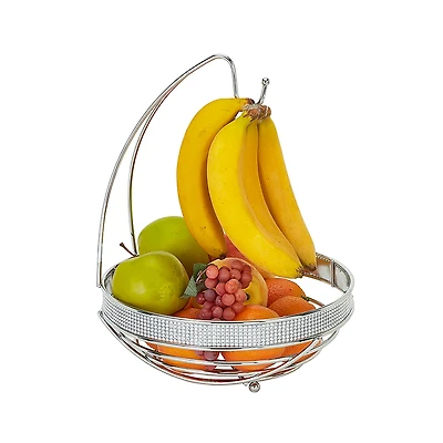 Kitchen Details Round Chrome Pave Diamond Fruit Basket with Banana Tree