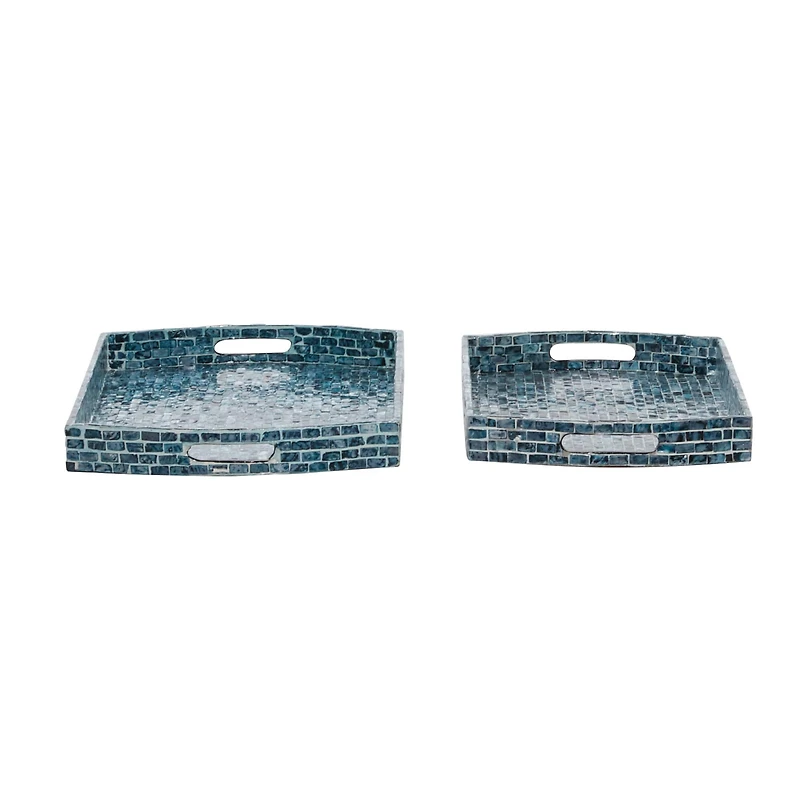 Blue Wood Coastal Tray Set