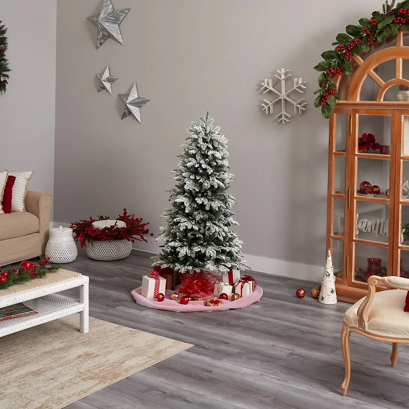 5ft. Pre-Lit Flocked North Carolina Fir Artificial Christmas Tree, Clear Lights