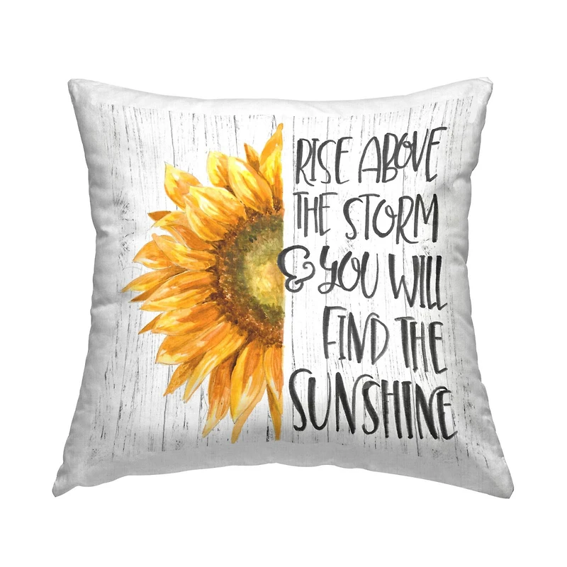 Stupell Industries Find The Sunshine Rustic Sunflower Uplifting Phrase Throw Pillow, 18" x 18"