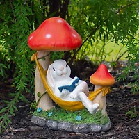 12" White Bunny in Hammock Outside Garden Statue