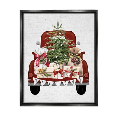 Stupell Industries Believe Seasonal Christmas Truck Framed Floater Canvas Wall Art