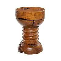 20" Brown Teak Wood Rustic Stool