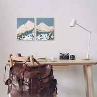 Stupell Industries Snowy Mountain Forest Landscape Calming Blue Peaks in Gray Frame Wall Art