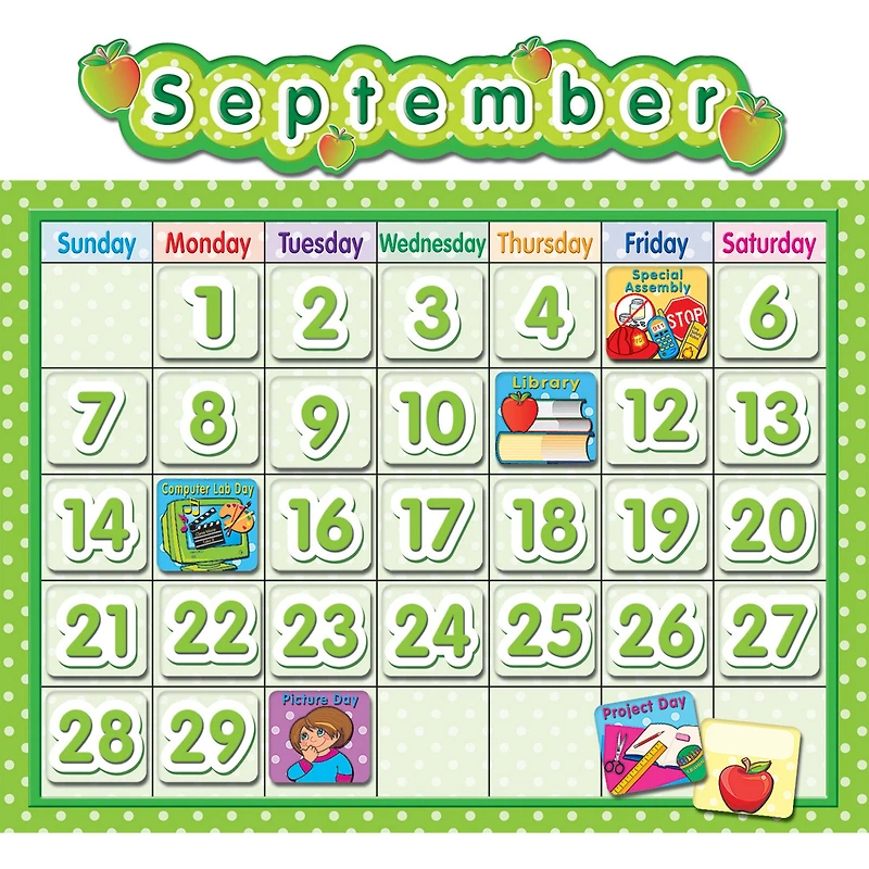 Teacher Created Resources 24" x 18" Polka Dot School Calendar Bulletin Board, 2 Pack