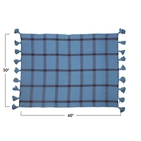 60" Soft & Cozy Woven Recycled Cotton Blend Plaid Decorative Fringe Throw Blanket