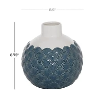 Blue Ceramic Coastal Vase, 9" x 8" x 8"