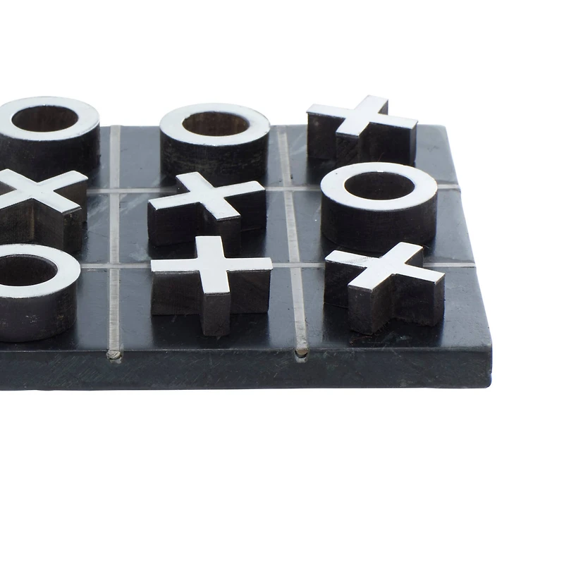 Black Marble & Aluminum Contemporary Tic-Tac-Toe Game Set