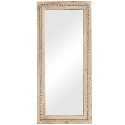 Brown Wood Beaded Frame Wall Mirror with Distressing 24" x 2" x 54"