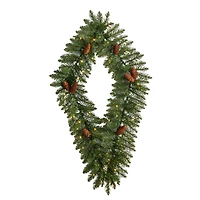 3ft. White LED Lights Holiday Geometric Christmas Diamond Wreath With Pinecones