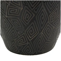 19" Black Ceramic Vase with Geometric Etchings