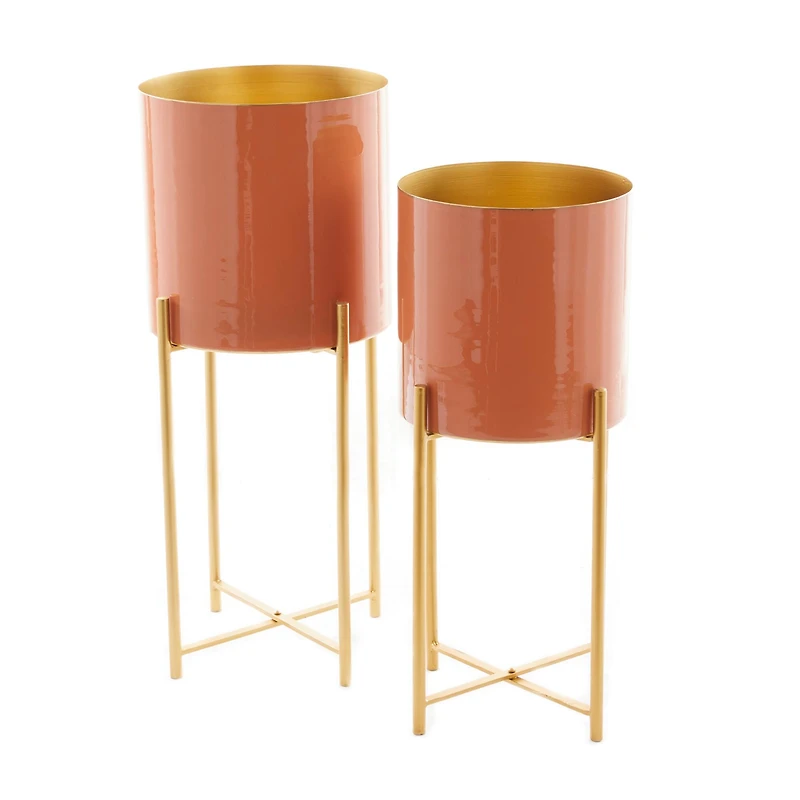 CosmoLiving by Cosmopolitan Set of 2 Orange Iron Contemporary Planter, 24" x 12" x 15"