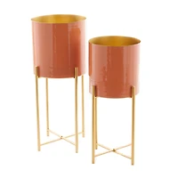 CosmoLiving by Cosmopolitan Set of 2 Orange Iron Contemporary Planter, 24" x 12" x 15"