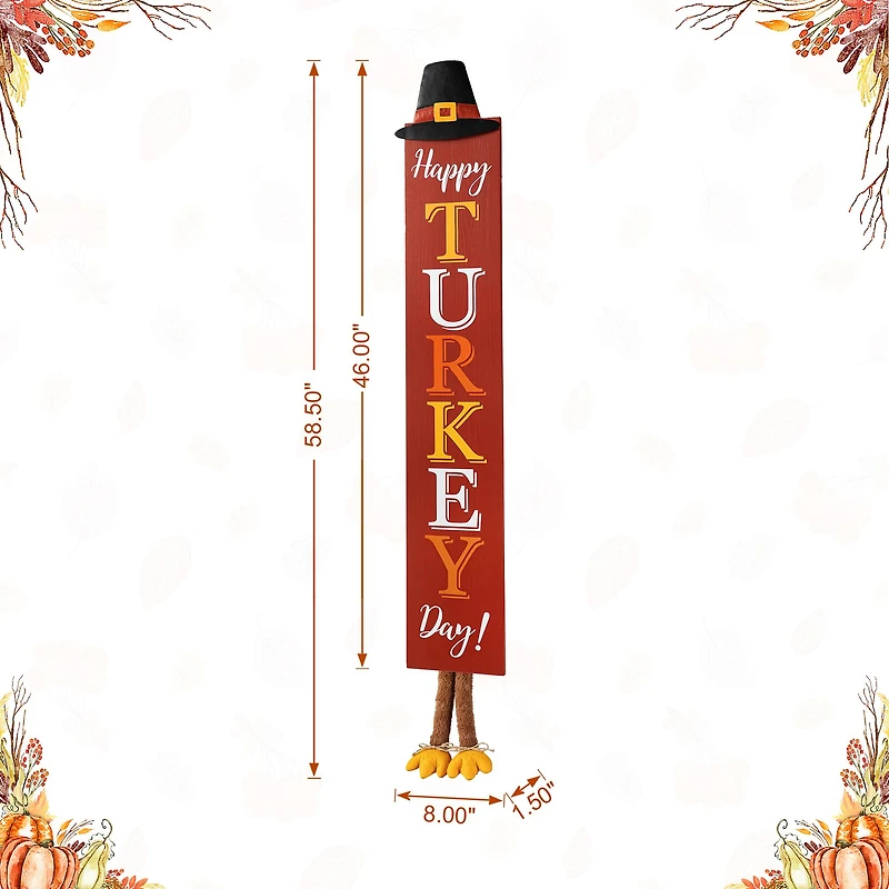 Glitzhome® 58.5" Thanksgiving Wood "HAPPY TURKEY DAY" Porch Sign