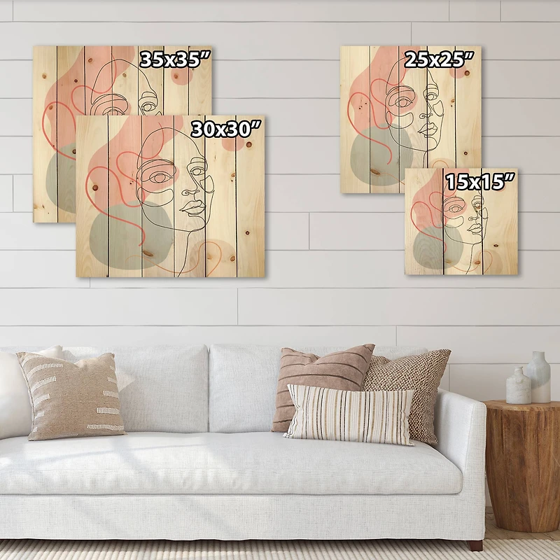 Designart - One Line Drawing of Young Woman In Pastel Tones