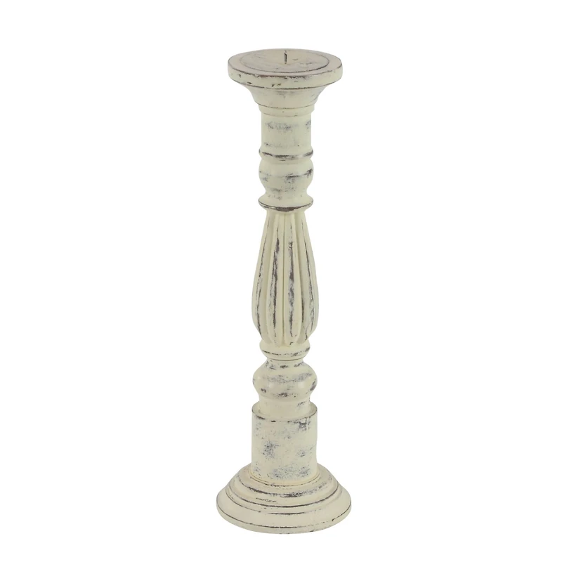 Distressed White Mango Wood Traditional Pillar Candle Holder