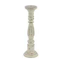 Distressed White Mango Wood Traditional Pillar Candle Holder