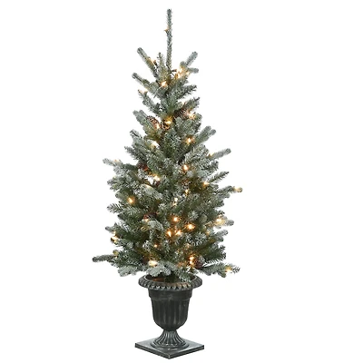 4ft. Pre-Lit Snowy Morgan Spruce Entrance Artificial Christmas Tree, Clear Lights
