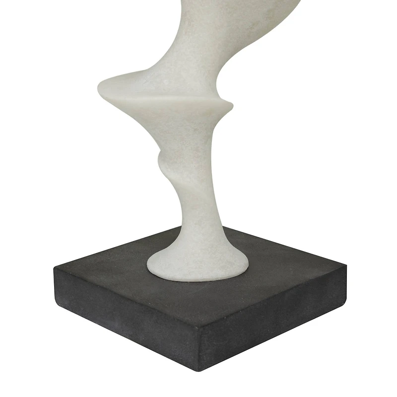 20" White Polystone Abstract Sculpture with Black Base
