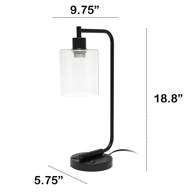 Lalia Home Iron Desk Lamp with USB Port and Glass Shade
