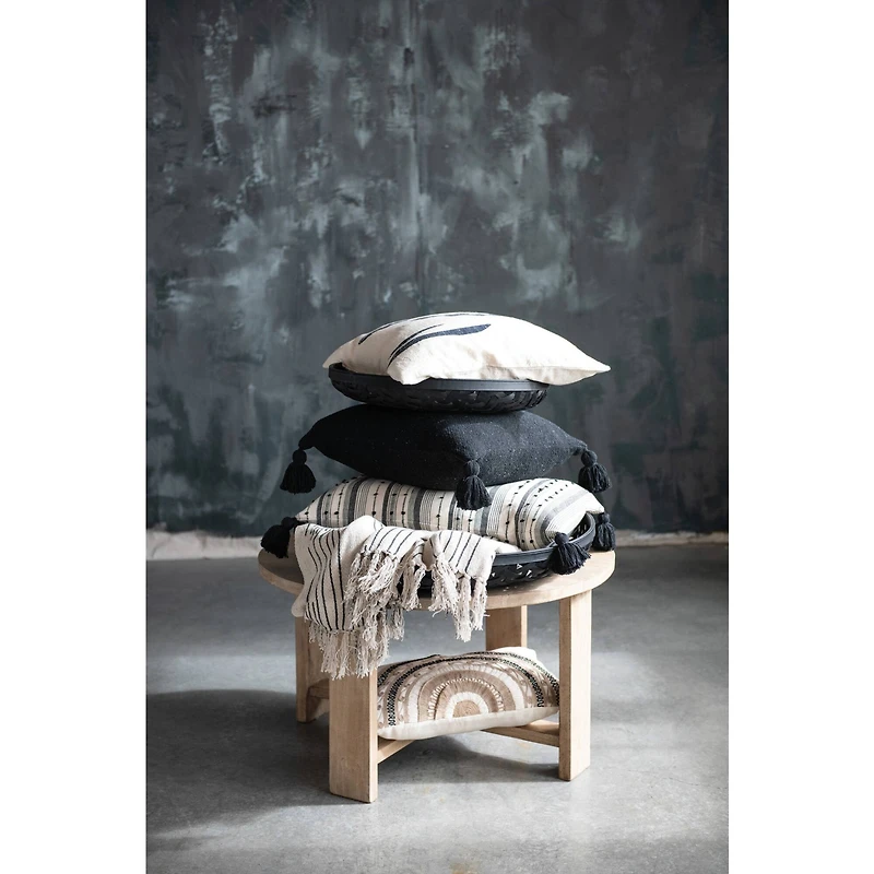 Hello Honey® 60" Recycled Cotton Blend Neutral Throw Blanket With Line Pattern & Fringe Edge