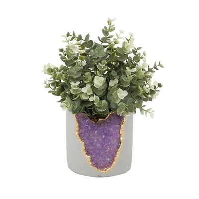 Flora Bunda® 11" Eucalyptus in Purple Amethyst Crystal Planter