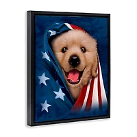 Stupell Industries Puppy & American Flag Floater Framed Art