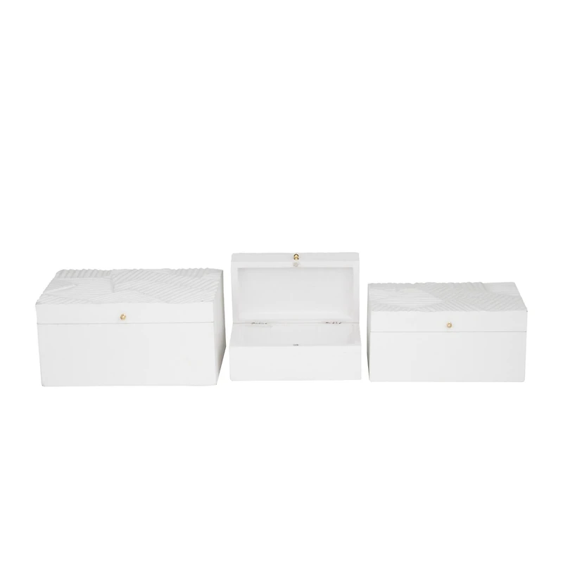 Novogratz White Wood Intricate Carved Box with Hinged Lid Set