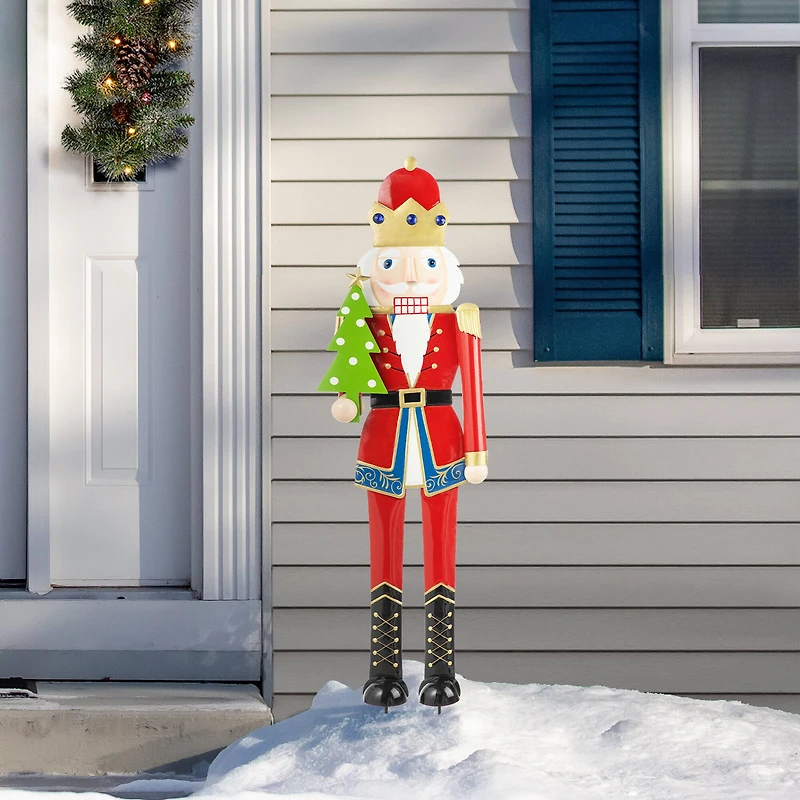 Glitzhome® 43.25" Metal Christmas Nutcracker Yard Stake/Décor Accent