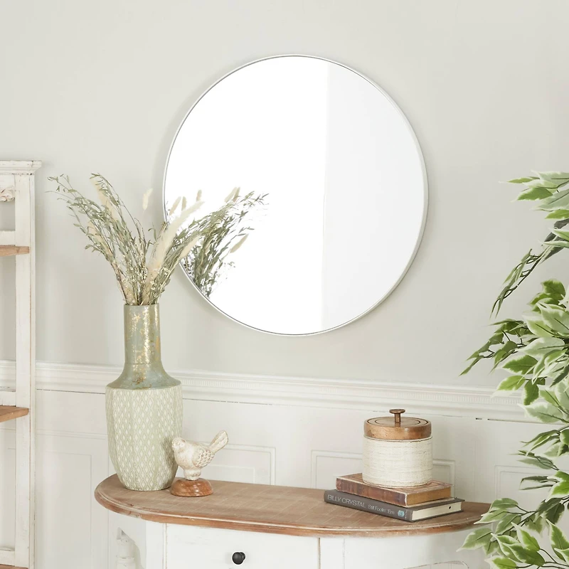 White Contemporary Wall Mirror, 24" x 1" x 24"
