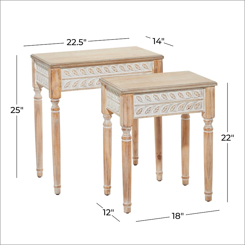 Whitewashed Wood Farmhouse Accent Table Set