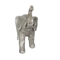 10" Silver Elephant Engraved Floral Sculpture