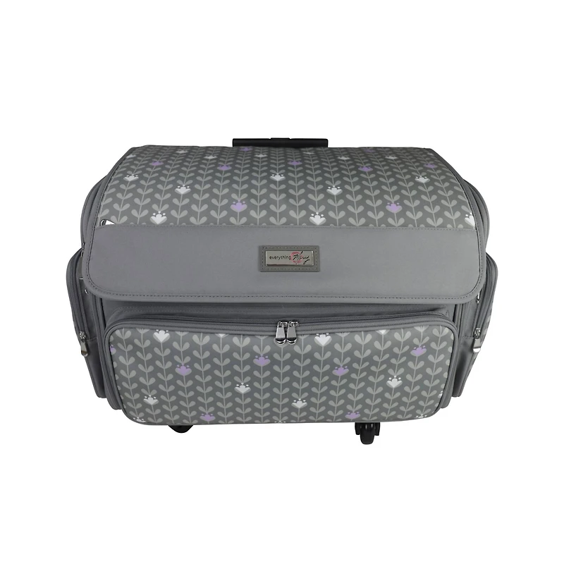Everything Mary Purple Floral 4 Wheel Collapsible Deluxe Sewing Machine Storage Case