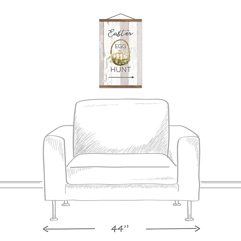 Easter Egg Hunt Basket 12" x 18" Teak Hanging Canvas