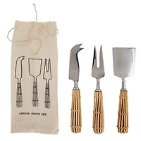 Hello Honey® Stainless Steel Charcuterie Knife Set with Rattan Wrapped Handles