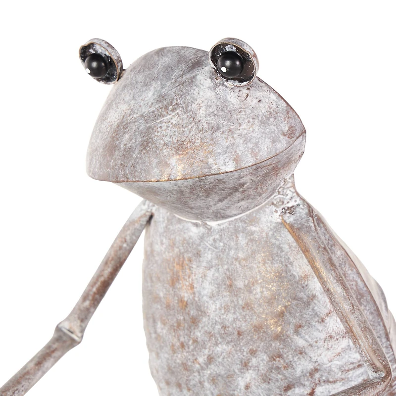 19.5" Frog on Bicycle Metal Garden Sculpture with Gold Accents